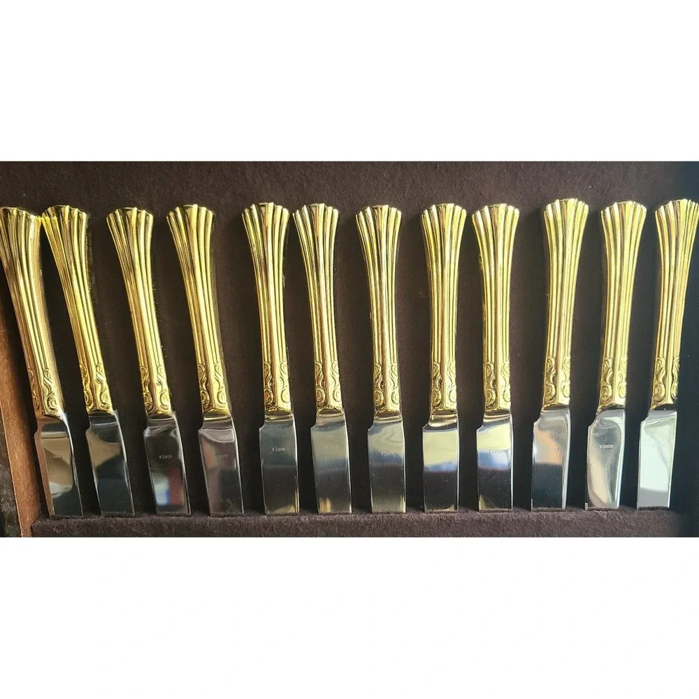 66 PC Supreme Cutlery by Towle Gold Aristocat‎ Electroplated Flatware Set Korea